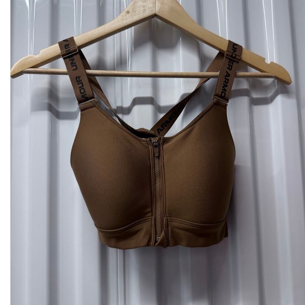 UNDER ARMOUR brown front zip twist athletic padded sports bra